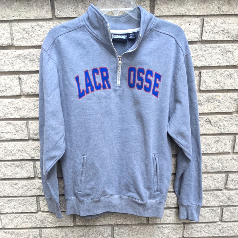 Vintage Y2K Gray Pull Over Sweatshirt By Pennant Sz Medium Quarter Zip Lacrosse